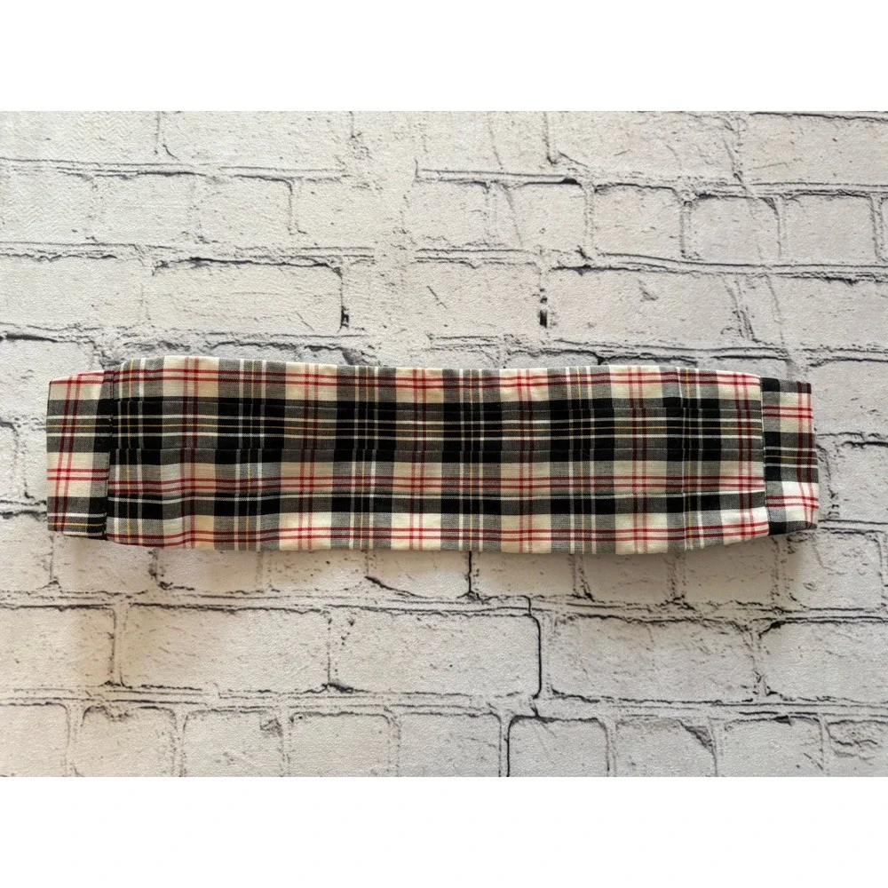 Vintage Cummerbund White Black Red Tartan‎ Plaid Cotton Adjustable to 44